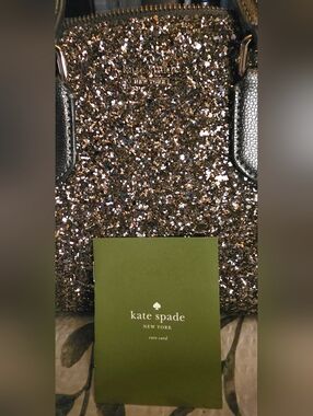 NEW! kate spade Metallic Gold Glitter Tote with Black Trim